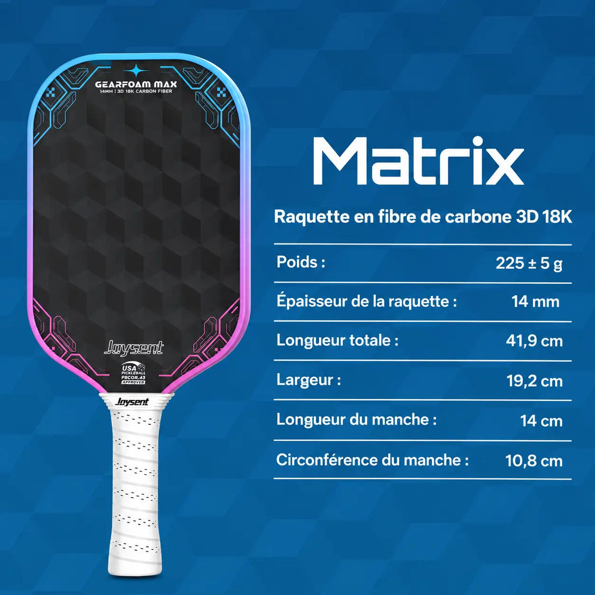 Raquette Pickleball Matrix Carbone 3D 18K - Joysent Pickleline
