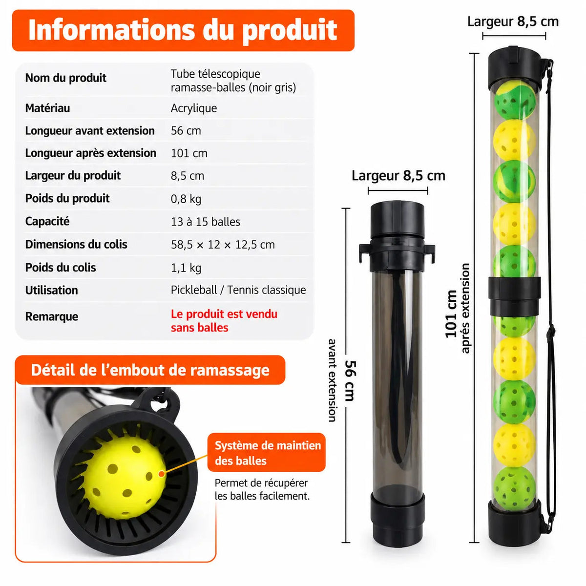 Ramasse-balles Télescopique Pickleball - X-ace Pickleline