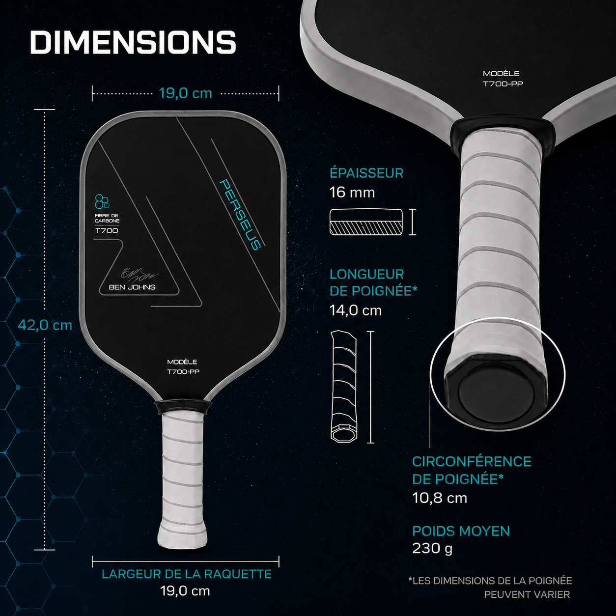 Raquette de Pickleball T700 en carbone - Ben Johns