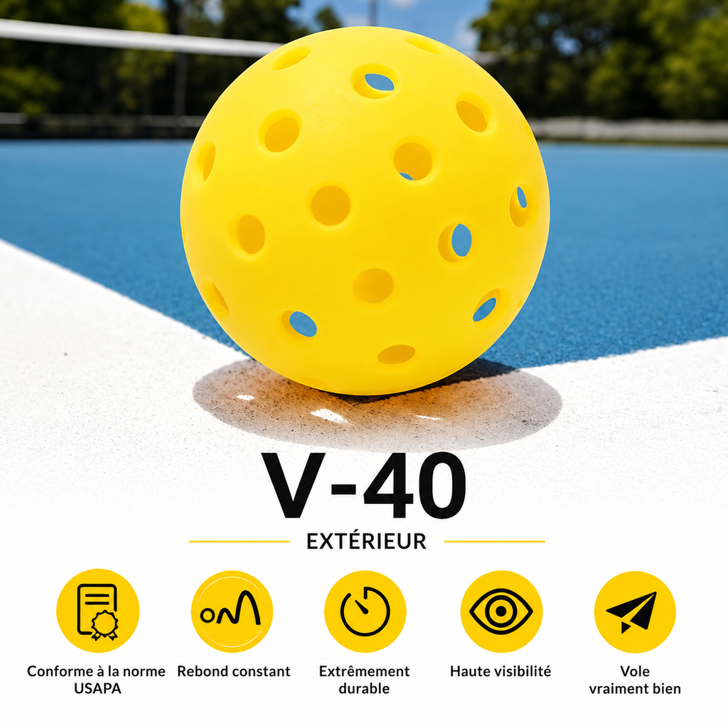 Balles de Pickleball Extérieur 74mm | Lot de 6, 40 Trous