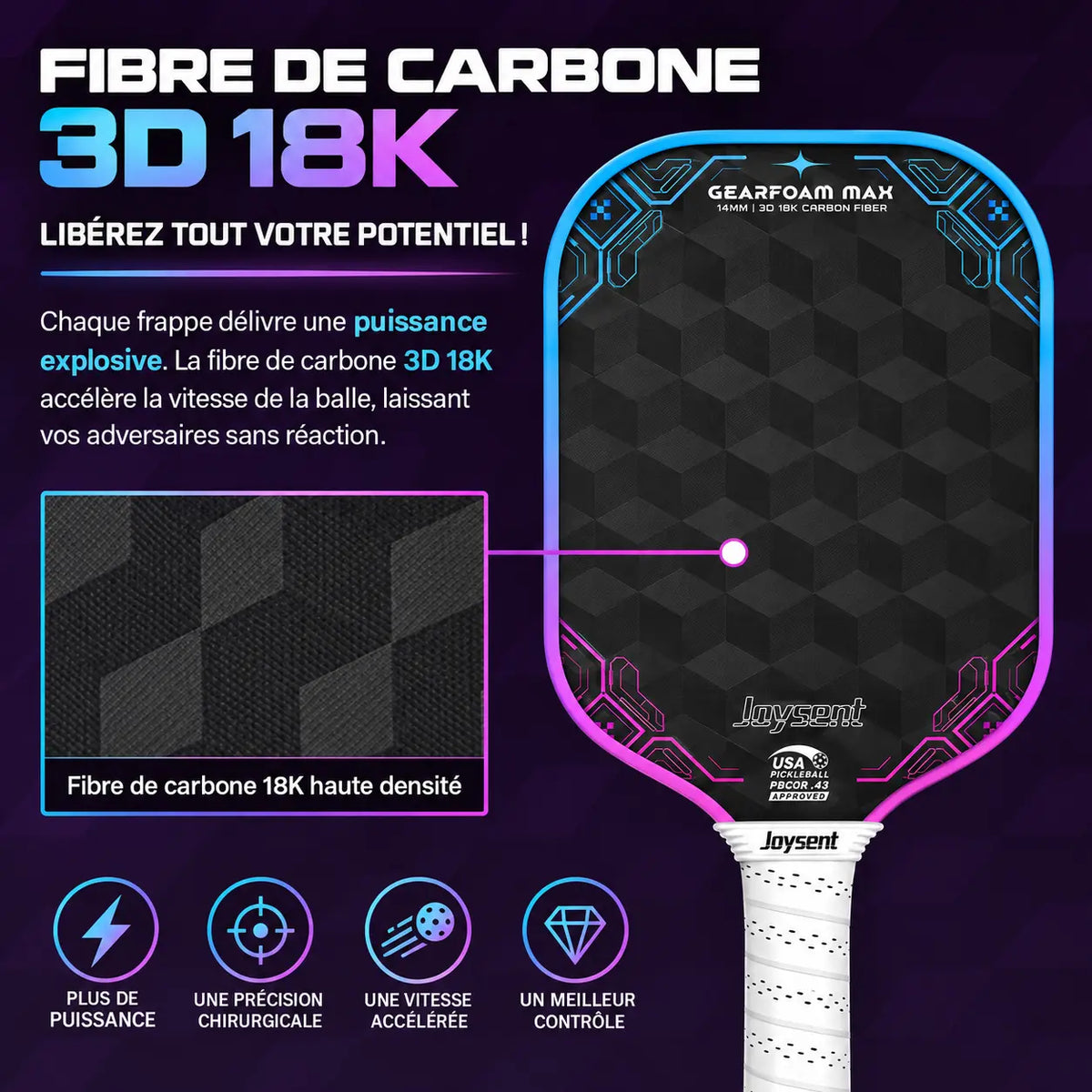 Raquette Pickleball Matrix Carbone 3D 18K - Joysent Pickleline