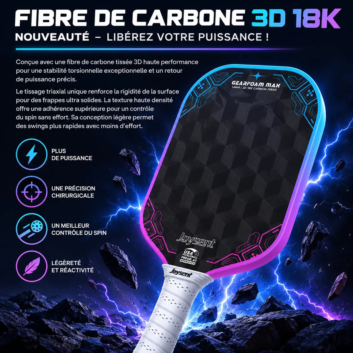 Raquette Pickleball Matrix Carbone 3D 18K - Joysent Pickleline