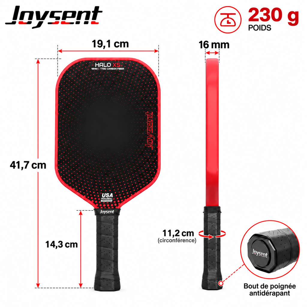 Raquette Pickleball Halo X5 T700 Carbone - Joysent Pickleline
