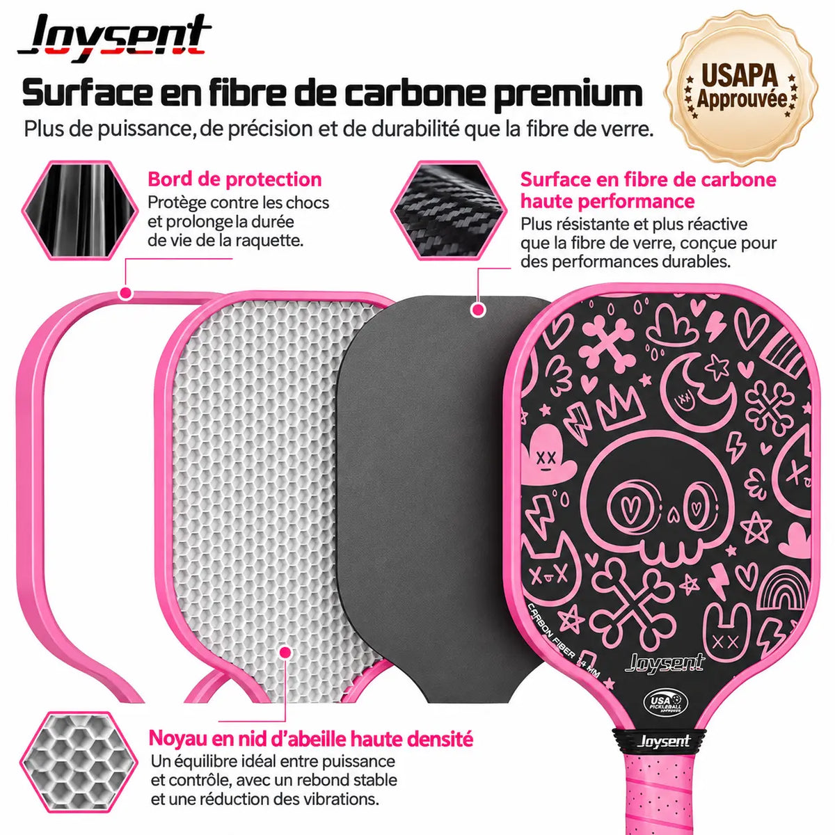 Raquette Pickleball T300 Carbone - Joysent Pickleline