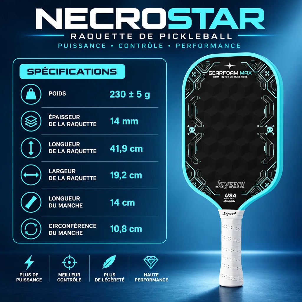 Raquette Pickleball NecroStar Carbone 3D 18K - Joysent Pickleline