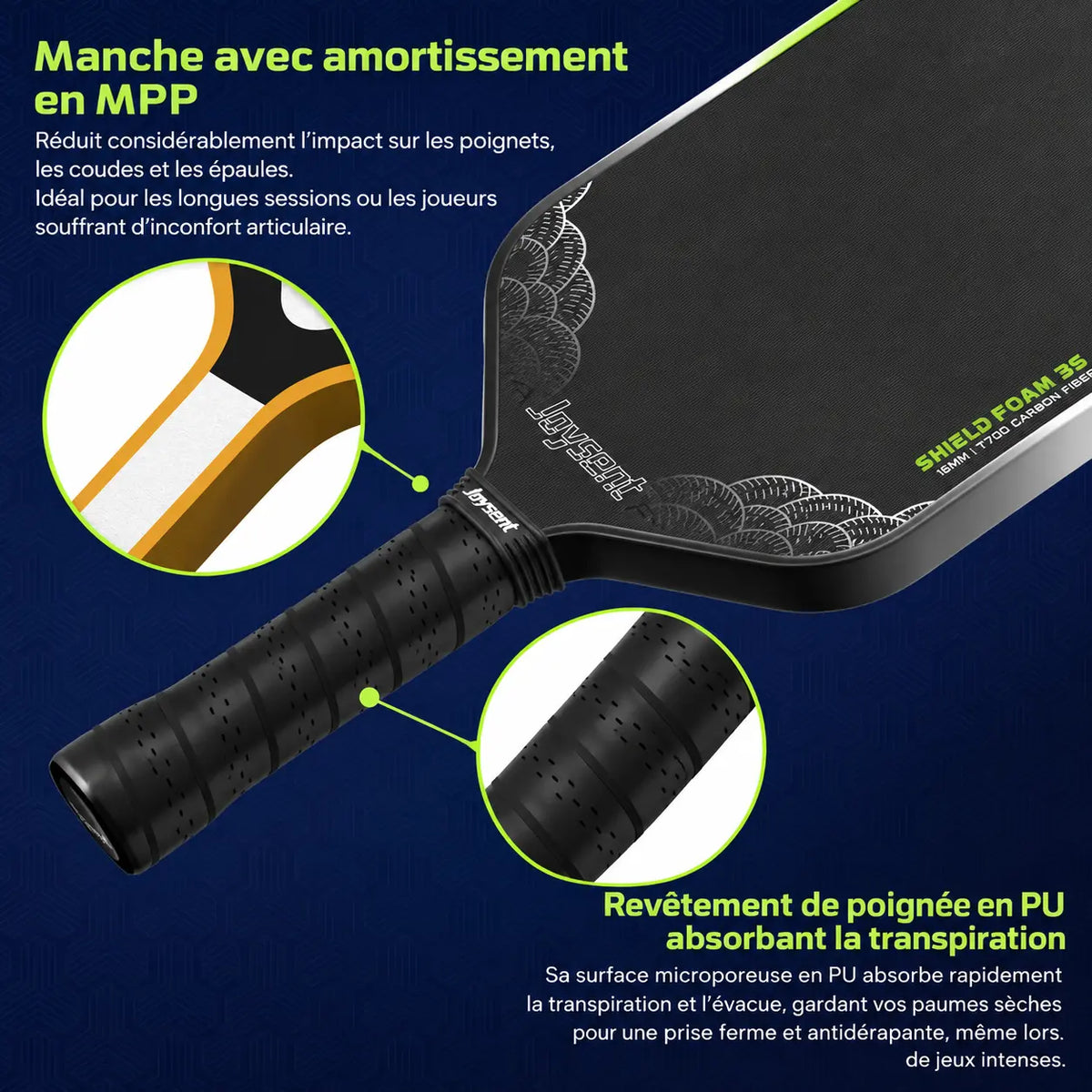 Raquette Pickleball ShieldFoam 3S Toray T700 - Joysent Pickleline