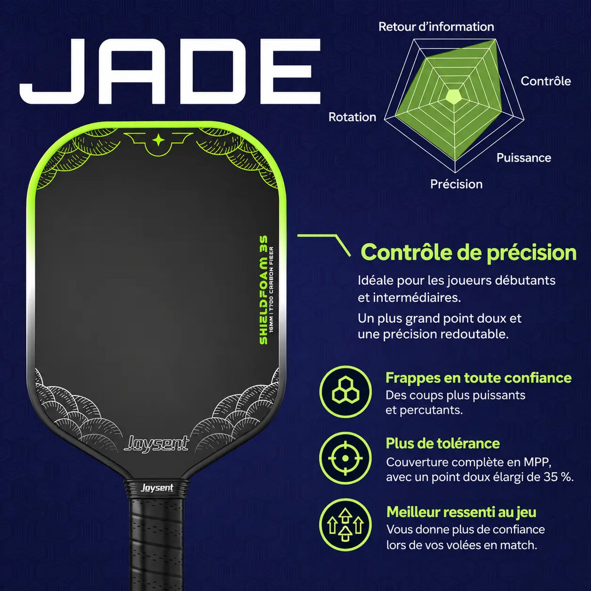 Raquette Pickleball ShieldFoam 3S Toray T700 - Joysent Pickleline
