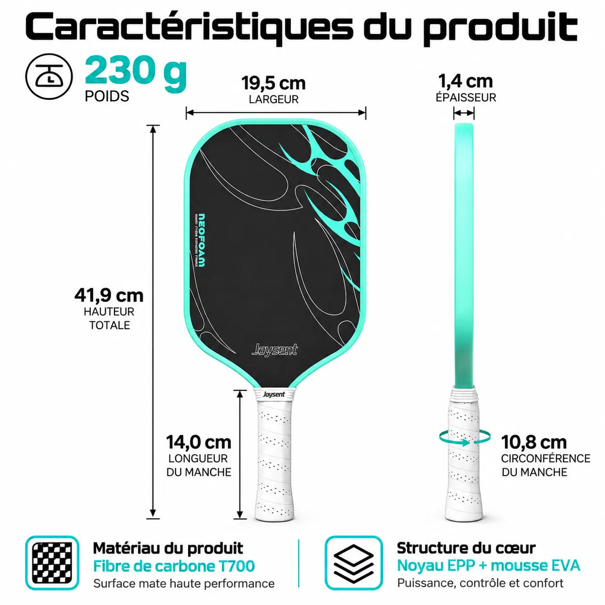 Raquette Pickleball NeoFoam T700 Carbone - Joysent Pickleline