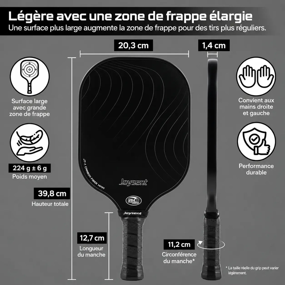 Raquette Pickleball T300 en carbone - Joysent Pickleline