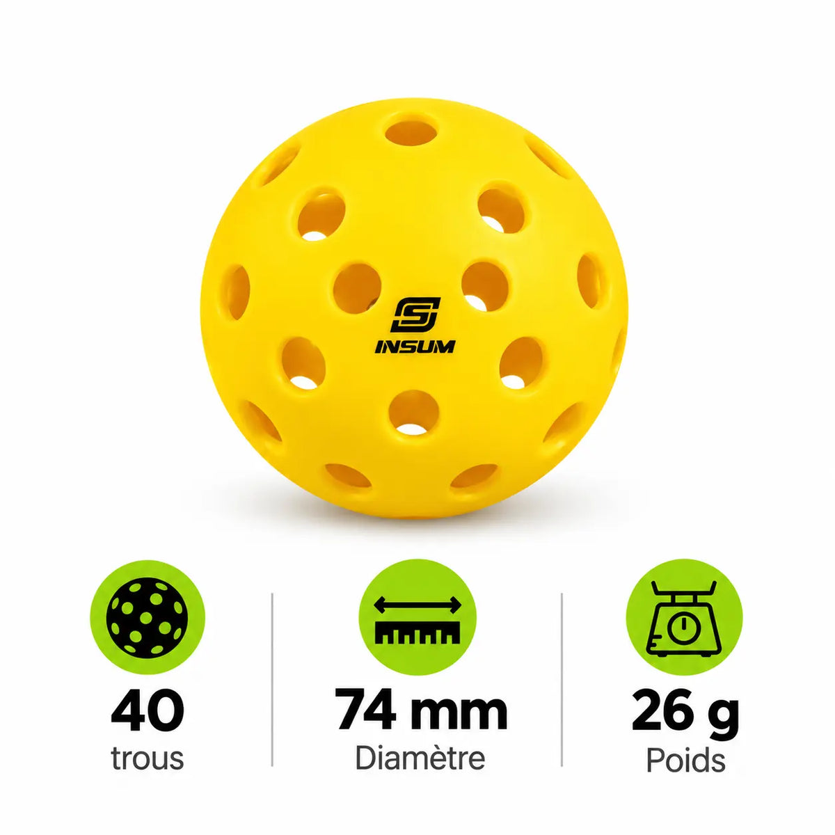 Balles de Pickleball Extérieur 40 Trous - INSUM Pickleline