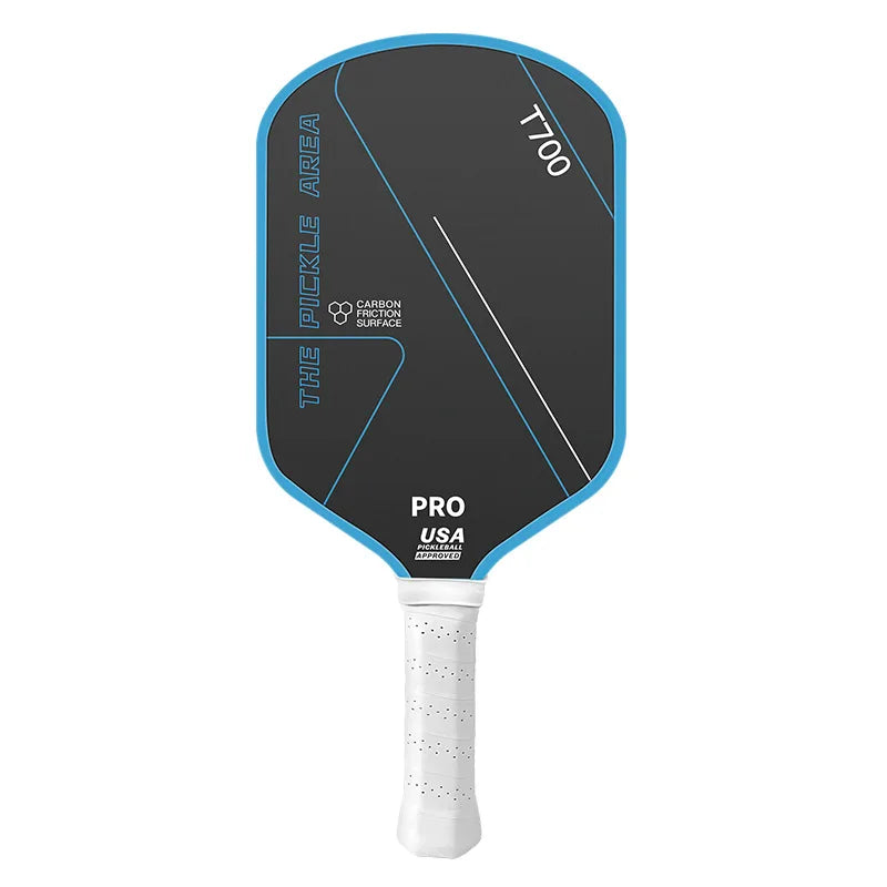 Raquette de pickleball The Pickle Area T700 PRO surface carbone, coloris bleu, homologuée USA Pickleball