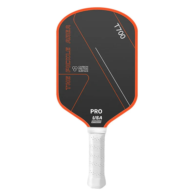 Raquette de pickleball The Pickle Area T700 PRO surface carbone, coloris orange, homologuée USA Pickleball
