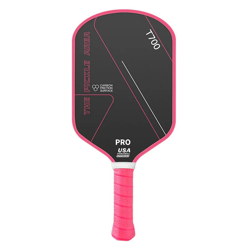 Raquette de pickleball The Pickle Area T700 PRO surface carbone, coloris rose fonce, homologuée USA Pickleball