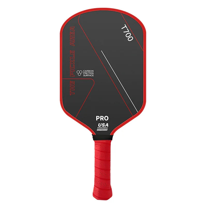 Raquette de pickleball The Pickle Area T700 PRO surface carbone, coloris rouge, homologuée USA Pickleball