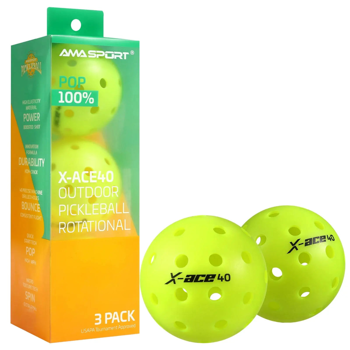 Balles de Pickleball X-ACE 40 Extérieur - AMASPORT Pickleline